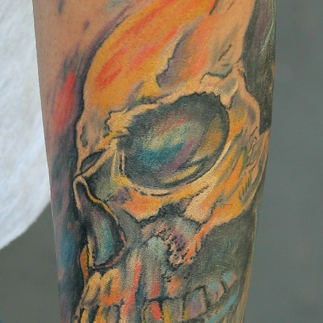 Skull tattoo, coloured